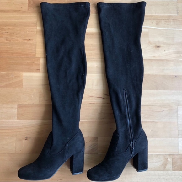 Navy blue Suede over-the-knee block heel boot 10 - Picture 5 of 7
